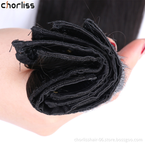 Imitate Human Hair Synthetic Clips In Hair Extensions Red Black Long Straight Heat Resistant  Protein Chemical FiberHairTangFree